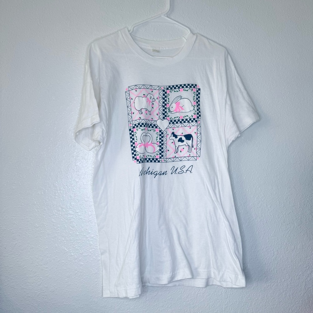 🍓 Screen Stars Vintage Michigan USA Single Stitch Farm Cottage Granny Tee XL